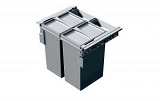 Pull-out waste bin, 2 x 29 ltr, for 600mm cabinet, grey 